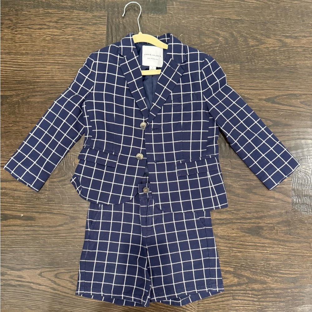 Janie and Jack Navy Checkered Blazer and Shorts Set